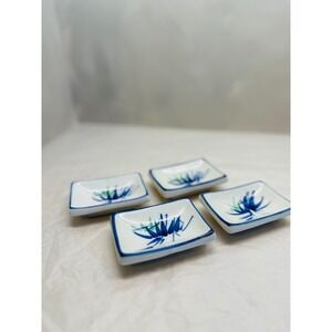Ceramic Dipping Bowls Set of 4 Blue Green Bamboo Rectangular Soy Sauce Dish WCL